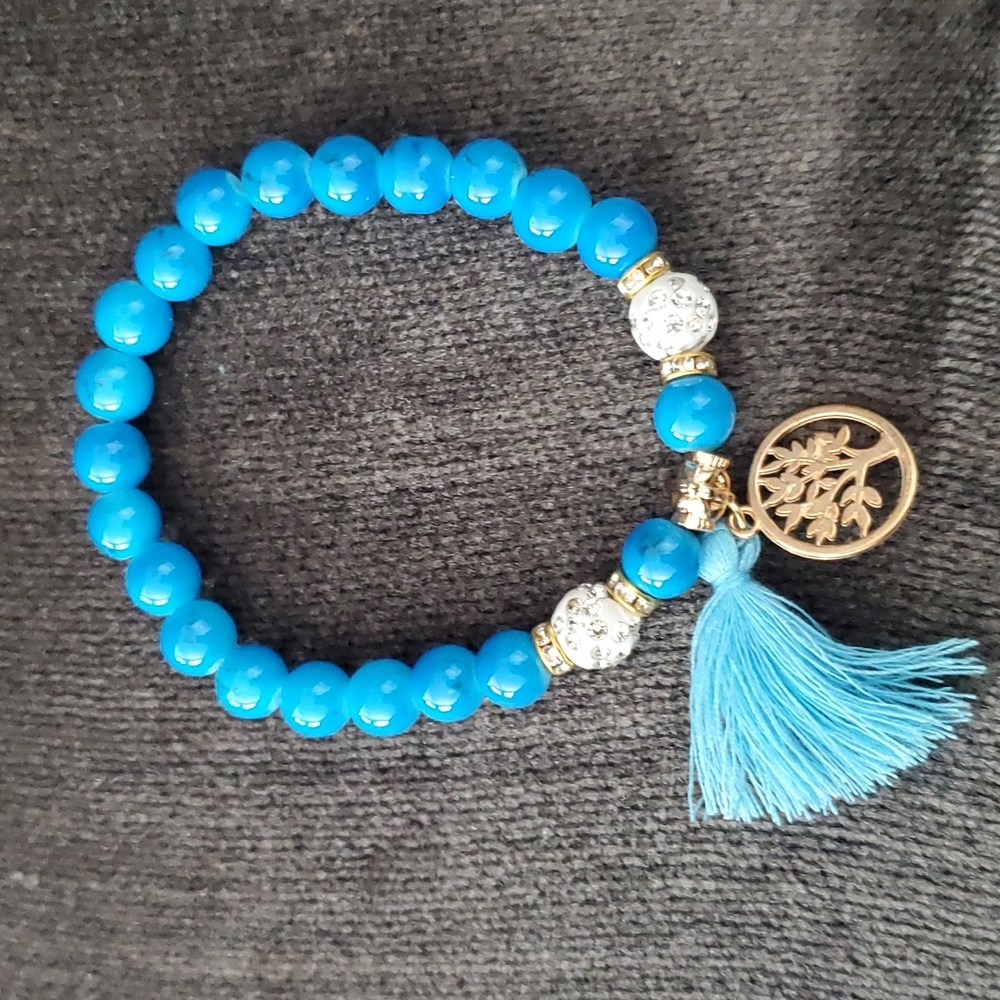 HANDMADE IN TURKEY TREE OF LIFE BLUE GOLD BRACELET